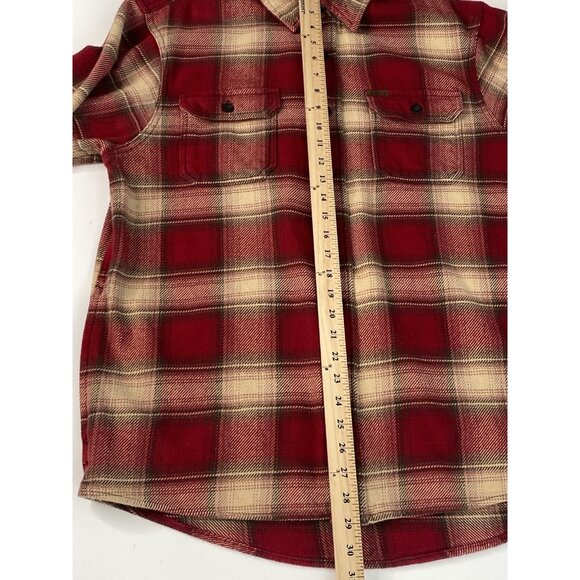 Orvis Big Bear Heavyweight Flannel Shirt Men’s L Red Check Plaid Shacket Pockets - Picture 12 of 16